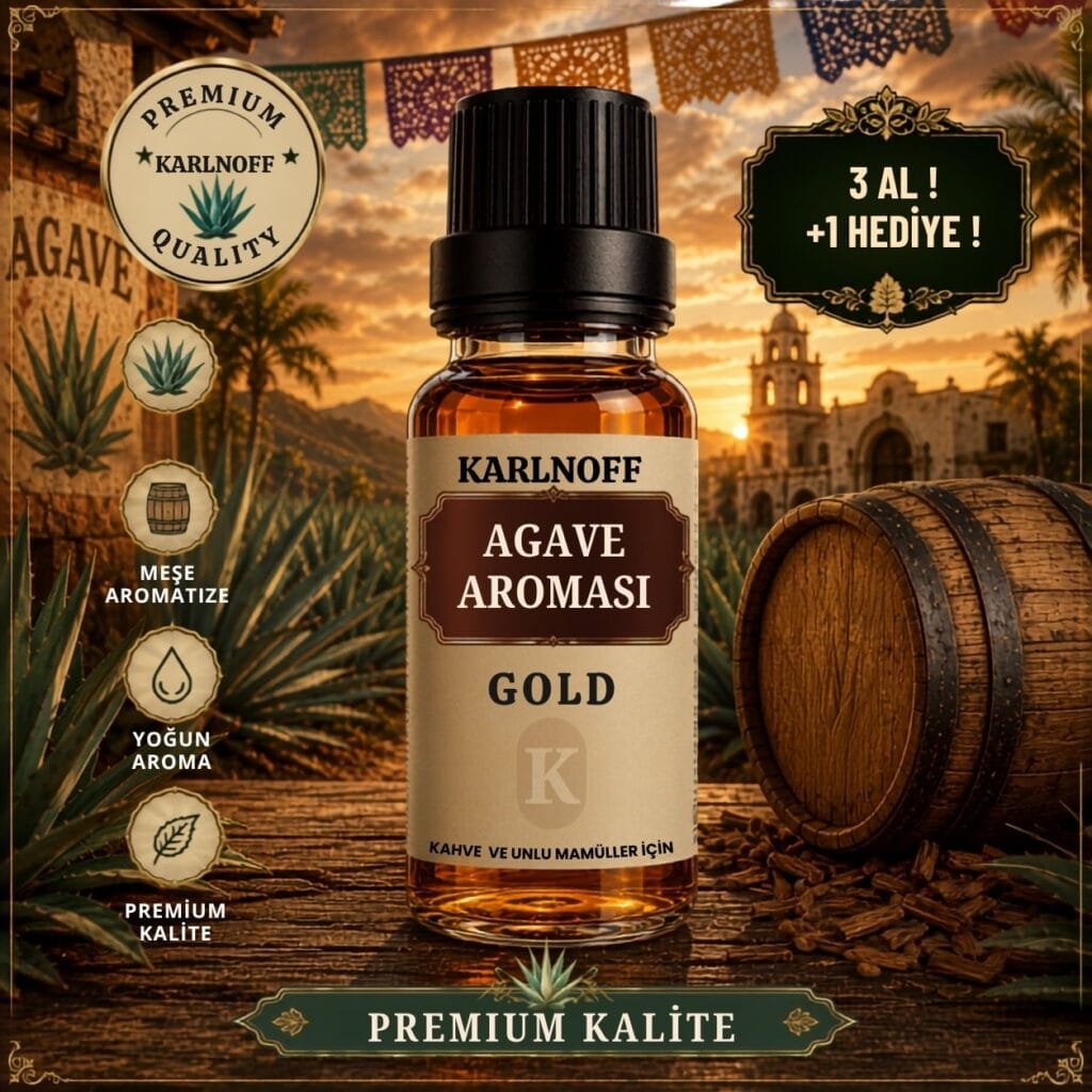 Karlnoff 10 ml Gold Agave Aroması şişesi, meşe fıçısı ve kahverengi etiketli ürün görseli