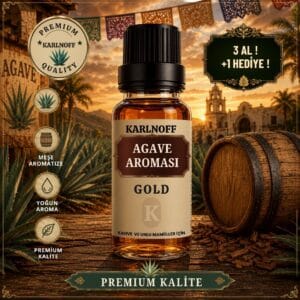 Karlnoff 10 ml Gold Agave Aroması şişesi, meşe fıçısı ve kahverengi etiketli ürün görseli