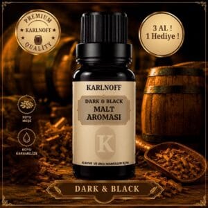 Karlnoff Dark & Black 10 ml konsantre malt aroması şişesi, koyu meşe cipsleri ve karamelize dokulu görsel